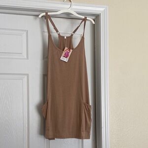 Brown Sleeveless Dress with Pockets